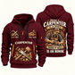 Carpenter Craft and Honor quarter-zip hoodie in Wine Red, front and back, Your name and since 2005 artwork