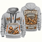 Carpenter Steady Hands quarter-zip hoodie in Light Grey, front and back, Your name and since 2005 artwork