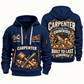 Carpenter Steady Hands quarter-zip hoodie in Navy, front and back, Your name and since 2005 artwork