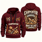 Carpenter Steady Hands quarter-zip hoodie in Wine Red, front and back, Your name and since 2005 artwork