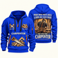 Carpenter Built with Pride quarter-zip hoodie in Blue, front and back, Your name and since 2005 artwork