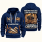 Carpenter Built with Pride quarter-zip hoodie in Navy, front and back, Your name and since 2005 artwork