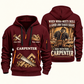 Carpenter Built with Pride quarter-zip hoodie in Wine Red, front and back, Your name and since 2005 artwork