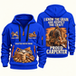 Carpenter Respect the Craft quarter-zip hoodie in Blue, front and back, Your name and since 2005 artwork