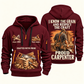 Carpenter Respect the Craft quarter-zip hoodie in Wine Red, front and back, Your name and since 2005 artwork