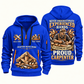 Carpenter Experienced Hands quarter-zip hoodie in Blue, front and back, Your name and since 2005 artwork