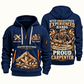 Carpenter Experienced Hands quarter-zip hoodie in Navy, front and back, Your name and since 2005 artwork