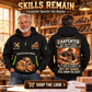 Carpenter wearing Skills Remain quarter-zip hoodie in their workplace; product introduction and shopping call to action