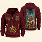 Electrician Powering Everyday Life quarter-zip hoodie in Wine Red, front and back, Your name and since 2005 artwork