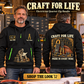 Electrician wearing Craft For Life quarter-zip hoodie in their workplace; product introduction and shopping call to action