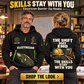 Electrician wearing Skills Stay With You quarter-zip hoodie in their workplace; product introduction and shopping call to action