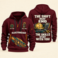 Electrician Skills Stay With You quarter-zip hoodie in Wine Red, front and back, Your name and since 2005 artwork