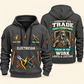 Electrician Pride In The Trade quarter-zip hoodie in Gray, front and back, Your name and since 2005 artwork
