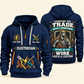 Electrician Pride In The Trade quarter-zip hoodie in Navy, front and back, Your name and since 2005 artwork