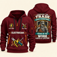 Electrician Pride In The Trade quarter-zip hoodie in Wine Red, front and back, Your name and since 2005 artwork