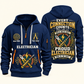 Electrician Every Connection Counts quarter-zip hoodie in Navy, front and back, Your name and since 2005 artwork