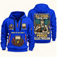 Electrician Old School quarter-zip hoodie in Blue, front and back, Your name and since 2005 artwork