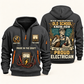 Electrician Old School quarter-zip hoodie in Gray, front and back, Your name and since 2005 artwork