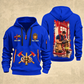 Fire Fighter Station Detail Lantern and Nozzle quarter-zip hoodie in Blue, front and back, Your name and since 2005 artwork