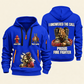 Fire Fighter Proud to Answer the Call quarter-zip hoodie in Blue, front and back, Your name and since 2005 artwork