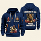 Fire Fighter Proud to Answer the Call quarter-zip hoodie in Navy, front and back, Your name and since 2005 artwork