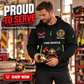 Fire Fighter wearing Serving My Community Fire Rescue quarter-zip hoodie in their workplace; product introduction and shopping call to action