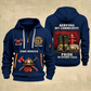Fire Fighter Serving My Community Fire Rescue quarter-zip hoodie in Navy, front and back, Your name and since 2005 artwork