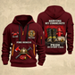 Fire Fighter Serving My Community Fire Rescue quarter-zip hoodie in Wine Red, front and back, Your name and since 2005 artwork