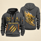 Fire Fighter Golden Flame Fire Fighter quarter-zip hoodie in Gray, front and back, Your name and since 2005 artwork