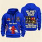 Fire Fighter Off Duty Pride Never Ends quarter-zip hoodie in Blue, front and back, Your name and since 2005 artwork