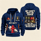 Fire Fighter Off Duty Pride Never Ends quarter-zip hoodie in Navy, front and back, Your name and since 2005 artwork