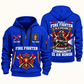 Fire Fighter Calling and Honor Shield quarter-zip hoodie in Blue, front and back, Your name and since 2005 artwork