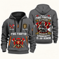 Fire Fighter Calling and Honor Shield quarter-zip hoodie in Gray, front and back, Your name and since 2005 artwork
