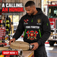 Fire Fighter wearing Calling and Honor Shield quarter-zip hoodie in their workplace; product introduction and shopping call to action