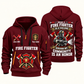 Fire Fighter Calling and Honor Shield quarter-zip hoodie in Wine Red, front and back, Your name and since 2005 artwork