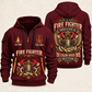 Fire Fighter Heart of Service quarter-zip hoodie in Wine Red, front and back, Your name and since 2005 artwork