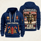 Fire Fighter Why We Serve quarter-zip hoodie in Navy, front and back, Your name and since 2005 artwork