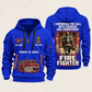 Fire Fighter Walked the Station Floor quarter-zip hoodie in Blue, front and back, Your name and since 2005 artwork