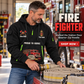 Fire Fighter wearing Walked the Station Floor quarter-zip hoodie in their workplace; product introduction and shopping call to action