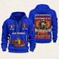 Fire Fighter Old School Fire Fighter quarter-zip hoodie in Blue, front and back, Your name and since 2005 artwork