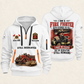 Fire Fighter Dedication Remains quarter-zip hoodie in White, front and back, Your name and since 2005 artwork