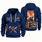 Roofer Shingle Craft quarter-zip hoodie in Navy, front and back, Your name and since 2005 artwork