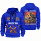 Roofer Lifelong Craft quarter-zip hoodie in Blue, front and back, Your name and since 2005 artwork