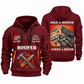 Roofer Lifelong Craft quarter-zip hoodie in Wine Red, front and back, Your name and since 2005 artwork