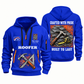 Roofer Built to Last quarter-zip hoodie in Blue, front and back, Your name and since 2005 artwork