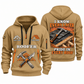 Roofer Work with Purpose quarter-zip hoodie in Khaki, front and back, Your name and since 2005 artwork