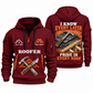 Roofer Work with Purpose quarter-zip hoodie in Wine Red, front and back, Your name and since 2005 artwork