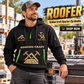 Roofer wearing Golden Craft quarter-zip hoodie in their workplace; product introduction and shopping call to action