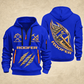 Roofer Craft in Motion quarter-zip hoodie in Blue, front and back, Your name and since 2005 artwork