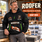 Roofer wearing Never Stops quarter-zip hoodie in their workplace; product introduction and shopping call to action